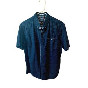 Denim & Flower Mens Blue Polka Dot Short‎ Sleeve Button Down Shirt